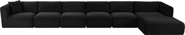 Meridian Furniture Shaggy Six Piece Modular Sectional in Stain Resistant Black Corduroy for Living Rooms 641Black-Sec6G