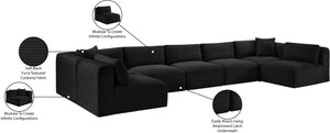 Meridian Furniture Shaggy 7 Piece Modular Sectional in Stain Resistant Corduroy for Spacious Living Rooms 641Black-Sec7A