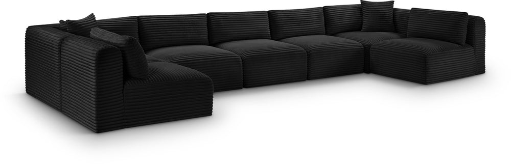Meridian Furniture Shaggy 7 Piece Modular Sectional in Stain Resistant Corduroy for Spacious Living Rooms 641Black-Sec7A