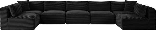 Meridian Furniture Shaggy 7 Piece Modular Sectional in Stain Resistant Corduroy for Spacious Living Rooms 641Black-Sec7A