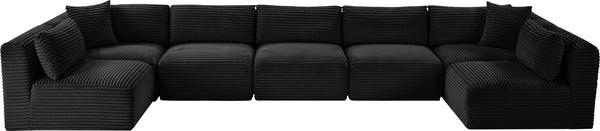 Meridian Furniture Shaggy 7 Piece Modular Sectional in Stain Resistant Corduroy for Spacious Living Rooms 641Black-Sec7A