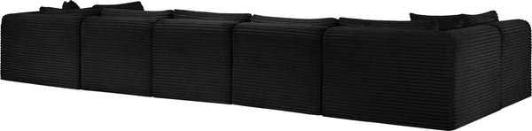 Meridian Furniture Shaggy 7 Piece Modular Sectional in Stain Resistant Corduroy for Spacious Living Rooms 641Black-Sec7A