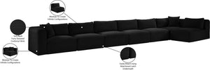 Meridian Furniture Shaggy Seven Piece Modular Sectional in Stain Resistant Black Corduroy Performance Fabric 641Black-Sec7B