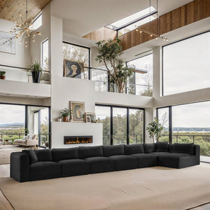 Meridian Furniture Shaggy Seven Piece Modular Sectional in Stain Resistant Black Corduroy Performance Fabric 641Black-Sec7B