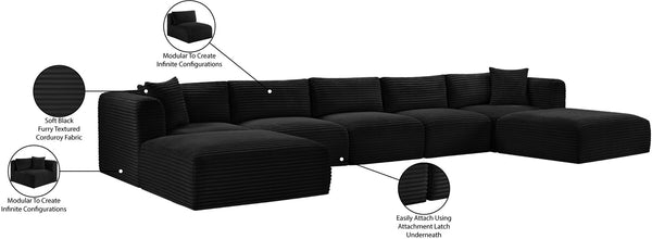 Meridian Furniture Shaggy Seven Piece Modular Sectional Bold Corduroy Performance Fabric Deep Lounge Sofa 641Black-Sec7C