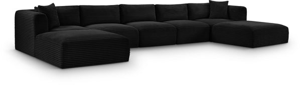 Meridian Furniture Shaggy Seven Piece Modular Sectional Bold Corduroy Performance Fabric Deep Lounge Sofa 641Black-Sec7C