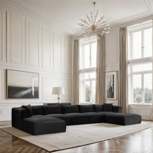 Meridian Furniture Shaggy Seven Piece Modular Sectional Bold Corduroy Performance Fabric Deep Lounge Sofa 641Black-Sec7C