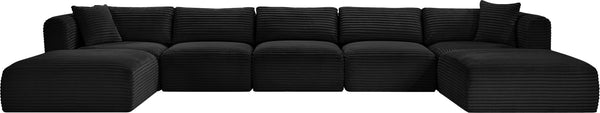 Meridian Furniture Shaggy Seven Piece Modular Sectional Bold Corduroy Performance Fabric Deep Lounge Sofa 641Black-Sec7C
