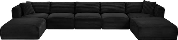 Meridian Furniture Shaggy Seven Piece Modular Sectional Bold Corduroy Performance Fabric Deep Lounge Sofa 641Black-Sec7C