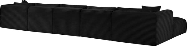 Meridian Furniture Shaggy Seven Piece Modular Sectional Bold Corduroy Performance Fabric Deep Lounge Sofa 641Black-Sec7C