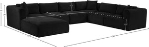 Meridian Furniture Shaggy Seven Piece Modular Sectional Corduroy Plush Performance Fabric Living Room Sofa 641Black-Sec7D