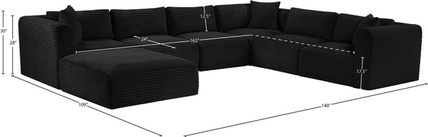 Meridian Furniture Shaggy Seven Piece Modular Sectional Corduroy Plush Performance Fabric Living Room Sofa 641Black-Sec7D