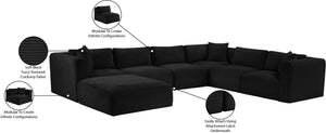 Meridian Furniture Shaggy Seven Piece Modular Sectional Corduroy Plush Performance Fabric Living Room Sofa 641Black-Sec7D