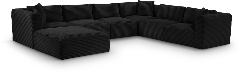 Meridian Furniture Shaggy Seven Piece Modular Sectional Corduroy Plush Performance Fabric Living Room Sofa 641Black-Sec7D