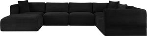 Meridian Furniture Shaggy Seven Piece Modular Sectional Corduroy Plush Performance Fabric Living Room Sofa 641Black-Sec7D