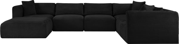 Meridian Furniture Shaggy Seven Piece Modular Sectional Corduroy Plush Performance Fabric Living Room Sofa 641Black-Sec7D