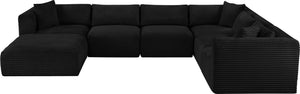 Meridian Furniture Shaggy Seven Piece Modular Sectional Corduroy Plush Performance Fabric Living Room Sofa 641Black-Sec7D