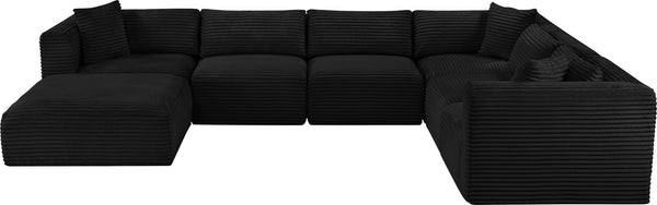 Meridian Furniture Shaggy Seven Piece Modular Sectional Corduroy Plush Performance Fabric Living Room Sofa 641Black-Sec7D