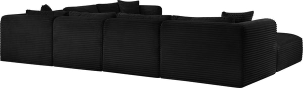 Meridian Furniture Shaggy Seven Piece Modular Sectional Corduroy Plush Performance Fabric Living Room Sofa 641Black-Sec7D