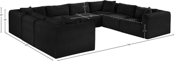 Meridian Furniture Shaggy 8 Piece Modular Sectional Corduroy Upholstered Sofa for Large Living Rooms 641Black-Sec8A