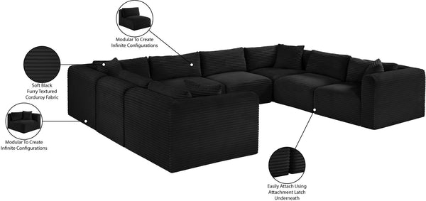 Meridian Furniture Shaggy 8 Piece Modular Sectional Corduroy Upholstered Sofa for Large Living Rooms 641Black-Sec8A