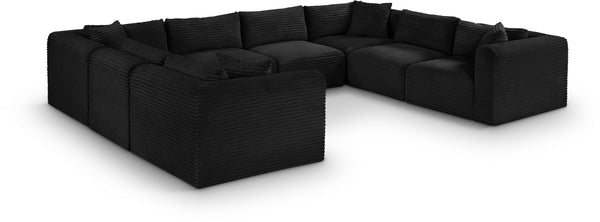 Meridian Furniture Shaggy 8 Piece Modular Sectional Corduroy Upholstered Sofa for Large Living Rooms 641Black-Sec8A