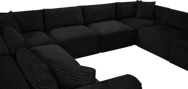 Meridian Furniture Shaggy 8 Piece Modular Sectional Corduroy Upholstered Sofa for Large Living Rooms 641Black-Sec8A