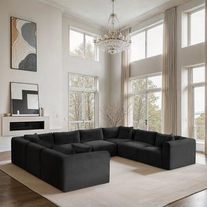 Meridian Furniture Shaggy 8 Piece Modular Sectional Corduroy Upholstered Sofa for Large Living Rooms 641Black-Sec8A