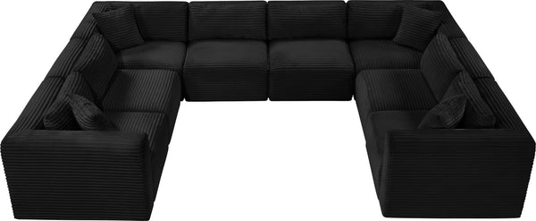 Meridian Furniture Shaggy 8 Piece Modular Sectional Corduroy Upholstered Sofa for Large Living Rooms 641Black-Sec8A