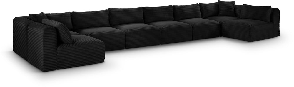 Meridian Furniture Shaggy 8 Piece Modular Sectional Corduroy Upholstered Sofa for Spacious Living Rooms 641Black-Sec8B