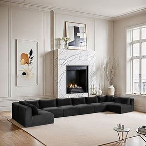 Meridian Furniture Shaggy 8 Piece Modular Sectional Corduroy Upholstered Sofa for Spacious Living Rooms 641Black-Sec8B