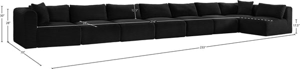 Meridian Furniture Shaggy 8 Piece Modular Sectional Deep Corduroy Performance Fabric Large Living Room Sofa 641Black-Sec8C