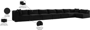 Meridian Furniture Shaggy 8 Piece Modular Sectional Deep Corduroy Performance Fabric Large Living Room Sofa 641Black-Sec8C