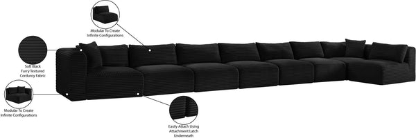Meridian Furniture Shaggy 8 Piece Modular Sectional Deep Corduroy Performance Fabric Large Living Room Sofa 641Black-Sec8C
