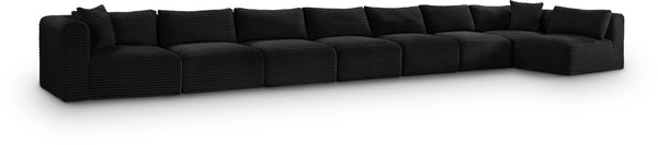 Meridian Furniture Shaggy 8 Piece Modular Sectional Deep Corduroy Performance Fabric Large Living Room Sofa 641Black-Sec8C