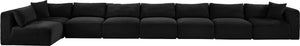 Meridian Furniture Shaggy 8 Piece Modular Sectional Deep Corduroy Performance Fabric Large Living Room Sofa 641Black-Sec8C