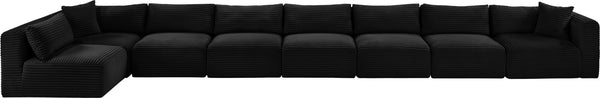 Meridian Furniture Shaggy 8 Piece Modular Sectional Deep Corduroy Performance Fabric Large Living Room Sofa 641Black-Sec8C