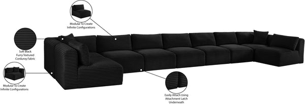 Meridian Furniture Shaggy Nine Piece Modular Sectional Bold Corduroy Performance Fabric Living Room Sofa 641Black-Sec9A