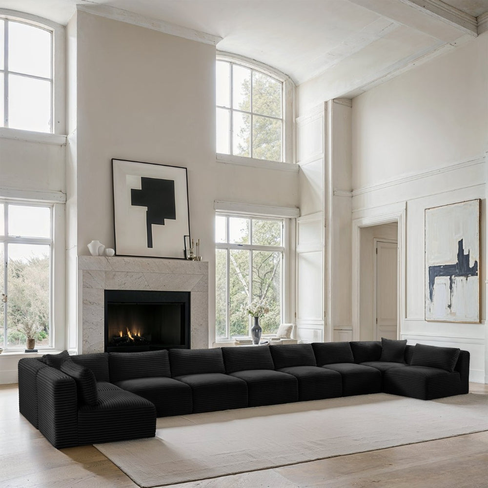 Meridian Furniture Shaggy Nine Piece Modular Sectional Bold Corduroy Performance Fabric Living Room Sofa 641Black-Sec9A