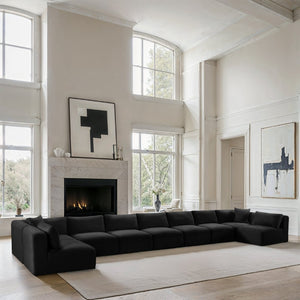 Meridian Furniture Shaggy Nine Piece Modular Sectional Bold Corduroy Performance Fabric Living Room Sofa 641Black-Sec9A