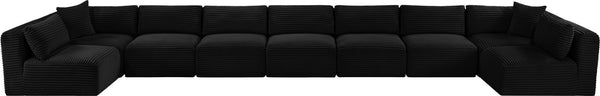 Meridian Furniture Shaggy Nine Piece Modular Sectional Bold Corduroy Performance Fabric Living Room Sofa 641Black-Sec9A