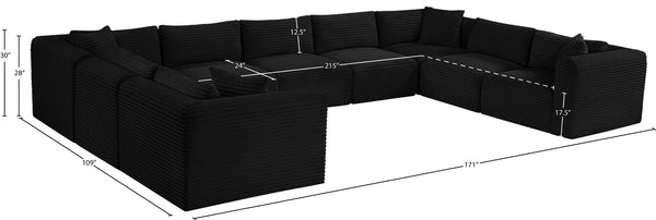 Meridian Furniture Shaggy Nine Piece Modular Sectional Bold Corduroy Performance Fabric Large Living Room 641Black-Sec9B