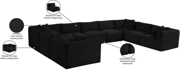 Meridian Furniture Shaggy Nine Piece Modular Sectional Bold Corduroy Performance Fabric Large Living Room 641Black-Sec9B