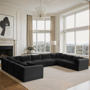 Meridian Furniture Shaggy Nine Piece Modular Sectional Bold Corduroy Performance Fabric Large Living Room 641Black-Sec9B