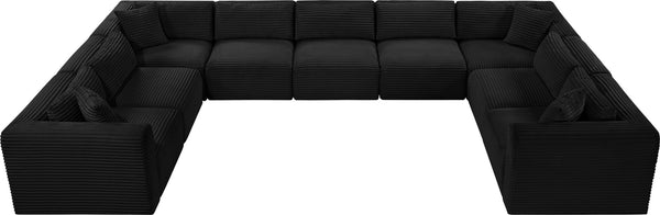 Meridian Furniture Shaggy Nine Piece Modular Sectional Bold Corduroy Performance Fabric Large Living Room 641Black-Sec9B