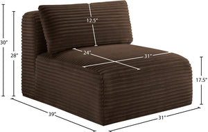 Meridian Furniture Shaggy Corduroy Armless Modular Chair with Plush Foam and Stain Resistant Performance Fabric Brown 641Brown-Armless