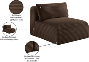 Meridian Furniture Shaggy Corduroy Armless Modular Chair with Plush Foam and Stain Resistant Performance Fabric Brown 641Brown-Armless
