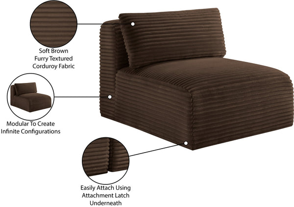 Meridian Furniture Shaggy Corduroy Armless Modular Chair with Plush Foam and Stain Resistant Performance Fabric Brown 641Brown-Armless