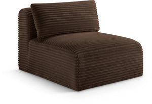 Meridian Furniture Shaggy Corduroy Armless Modular Chair with Plush Foam and Stain Resistant Performance Fabric Brown 641Brown-Armless