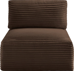Meridian Furniture Shaggy Corduroy Armless Modular Chair with Plush Foam and Stain Resistant Performance Fabric Brown 641Brown-Armless